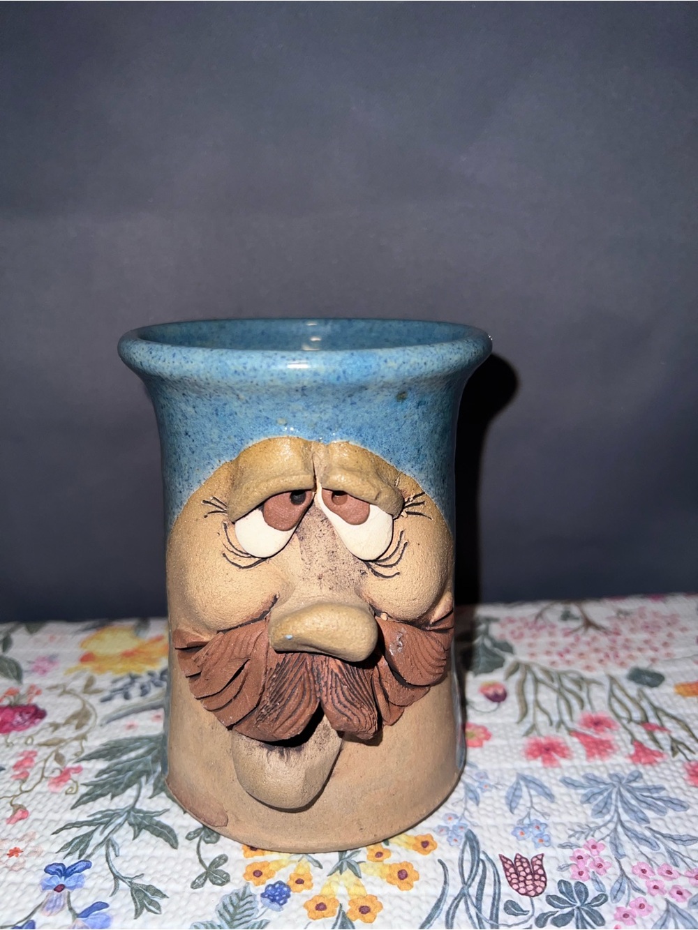 Vintage Robert Karlinsey Stoneware Ugly Face Mug 3D Sculpted Mustache